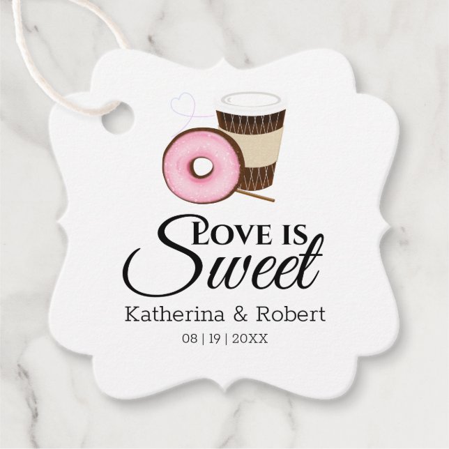 Étiquettes Cadeau L'amour est doux | Mariage café et beigne (Devant)