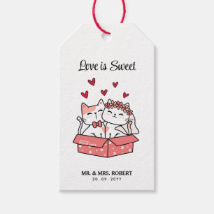 Étiquettes-cadeau L'amour est doux mignon mariée de chats et Mariage
