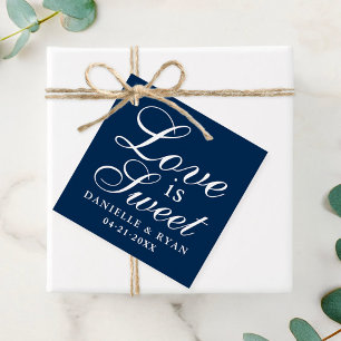 Étiquettes Cadeau L'amour est doux Monogramme Navy Mariage