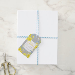 Étiquettes-cadeau L'amour est floraison jaune gris mariage de printe