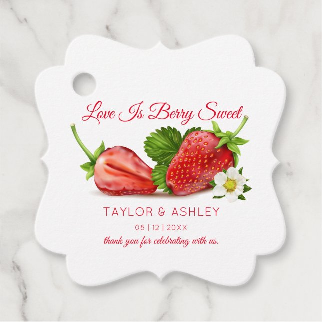 Étiquettes Cadeau L'amour est Fruit aux fraises sucrées | MARIAGE (Devant)