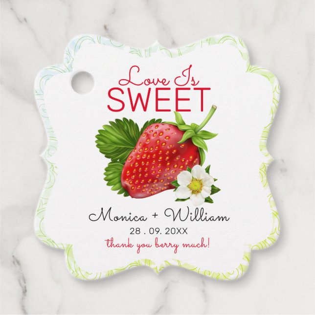 Étiquettes Cadeau L'amour est Mariage de confiture de fraise sucrée (Devant)