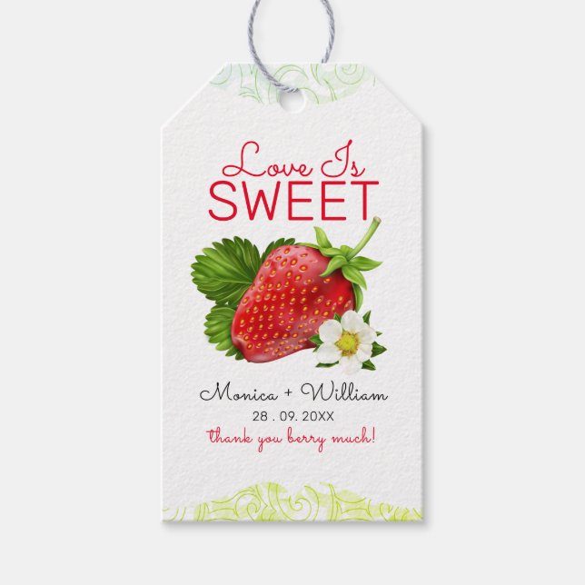 Étiquettes-cadeau L'amour est Mariage de confiture de fraise sucrée (Devant)