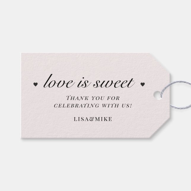 Étiquettes-cadeau L'amour est Sweet Blush Rose Mariage Faveur (Devant (Horizontal))