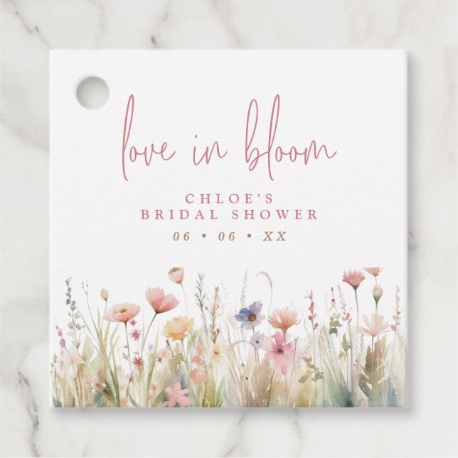 Étiquettes Cadeau L'amour Fleur sauvage rose dans la Fête des mariée (Devant)