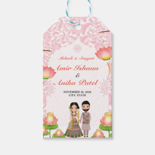 Étiquettes-cadeau Lampions élégants rose lotus Mehndi Sangeet Indien
