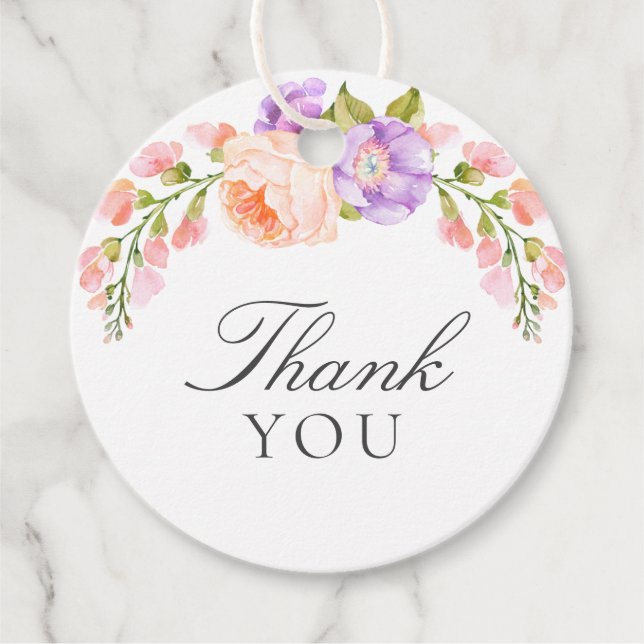 Étiquettes Cadeau Lancement de mariage Blush et Violet Bloom (Devant)