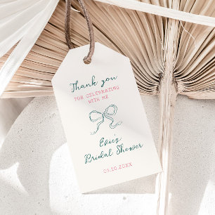 Étiquettes-cadeau Lancement de mariage ruban cadre rose vert