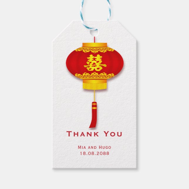 Étiquettes-cadeau Lanterne chinoise et Mariage de bonheur double (Devant)