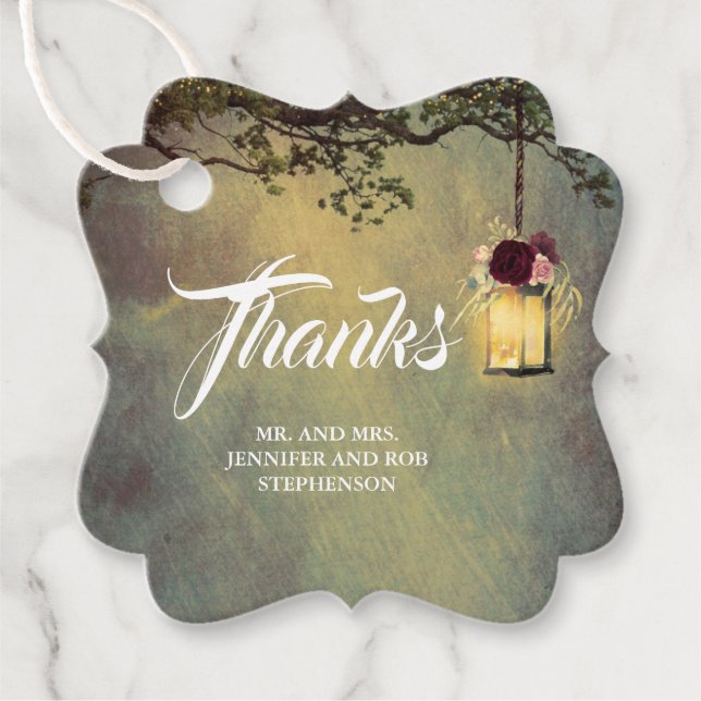 Étiquettes Cadeau Lanterne pendante Rustique Mariage Floral Merci (Devant)