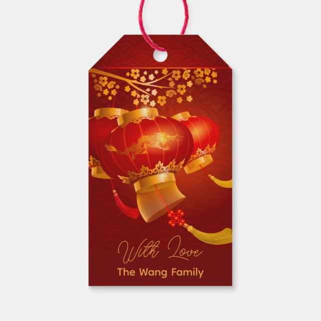 Étiquettes-cadeau Lanternes de dragon traditionnelles chinoises Pers (Dos)