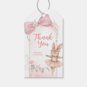 Étiquettes-cadeau Lapin à nœud coquette floral rose 