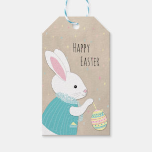 Étiquettes-cadeau Lapin blanc mignon de Pâques