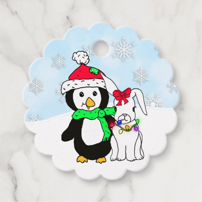 Étiquettes Cadeau Lapin de neige de Noël personnalisé (Devant)
