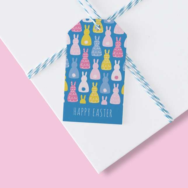 Étiquettes-cadeau Lapin de Pâques bleu lapin (Cute bunny rabbit Happy Easter gift tag in blue. Matching gift wrap available.)
