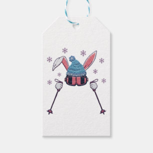 Étiquettes-cadeau Lapin de ski en faux fil humour hivernal