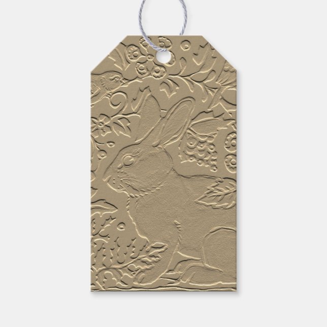 Étiquettes-cadeau Lapin Embossé Brown Kraft Papier Oiseau Floral (Devant)