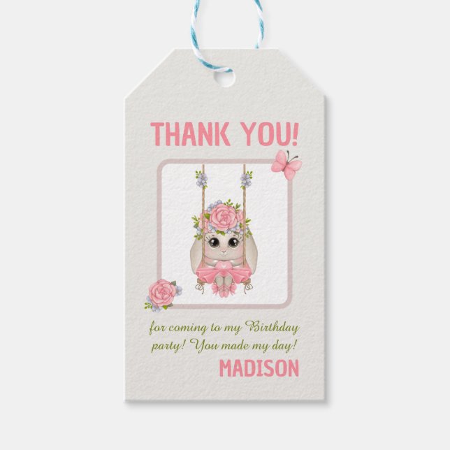 Étiquettes-cadeau lapin fille mignonne ballerine anniversaire rose f (Devant)
