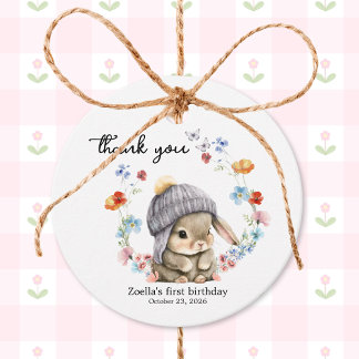 Étiquettes Cadeau Lapin Floral Aquarelle Premier Anniversaire