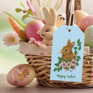 Étiquettes-cadeau Lapin Lapin Fleurs Roses