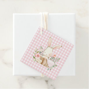 Étiquettes Cadeau Lapin Lapin Pink Pastel Houndstooth Lapin