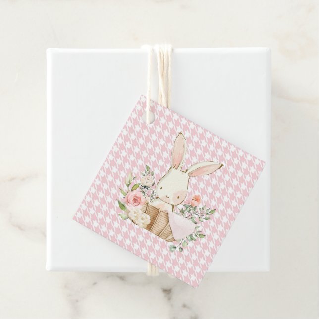 Étiquettes Cadeau Lapin Lapin Pink Pastel Houndstooth Lapin (En situation)