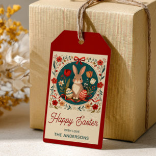 Étiquettes-cadeau Lapin Mignon avec Œufs & Fleurs Botanique Pâques