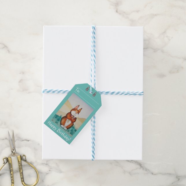 Étiquettes-cadeau lapin mignon brun avec de jolies fleurs (Avec de laficelle)