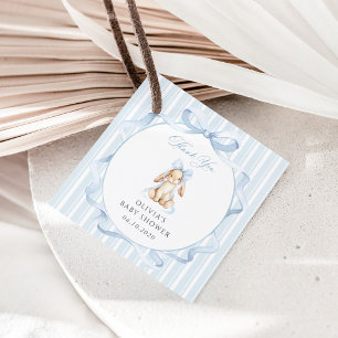 Étiquettes Cadeau Lapin Mignon, Nœud Bleu, Rayures Bleues, Baby Show