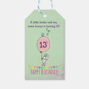 Étiquettes-cadeau Lapin mignon tenant un anniversaire de ballon