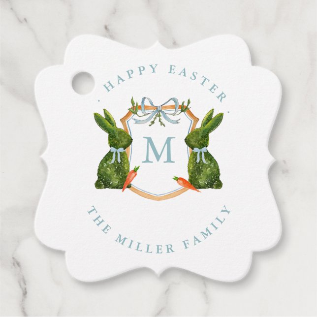 Étiquettes Cadeau Lapin Topiaire De Crête Monogramme Pâques (Devant)
