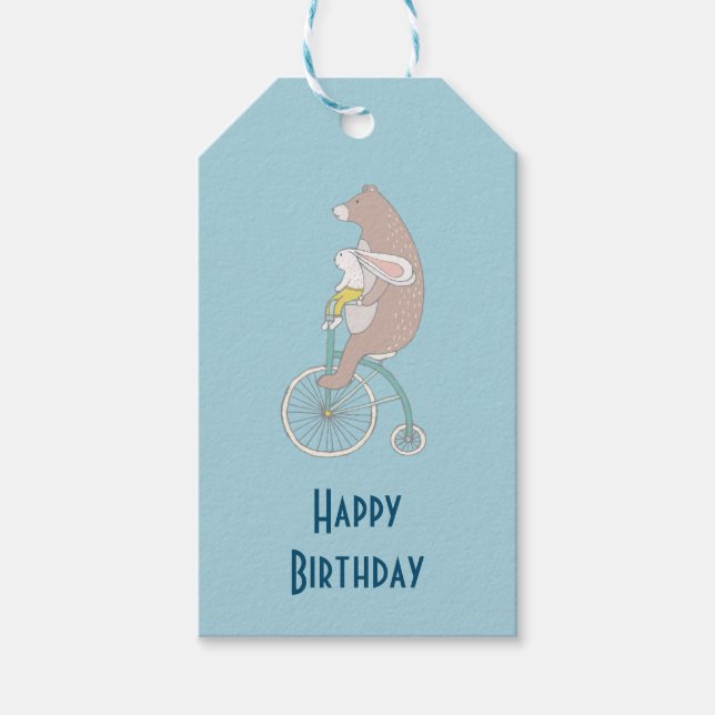 Étiquettes-cadeau Lapin Whimsical et ours équitation ensemble Annive (Devant)