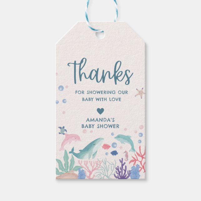 Étiquettes-cadeau L'aquarelle grâce au Baby shower marin (Devant)