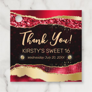 Étiquettes Cadeau Larmes de Glamour Pailletées Rouge et Or Sweet Six