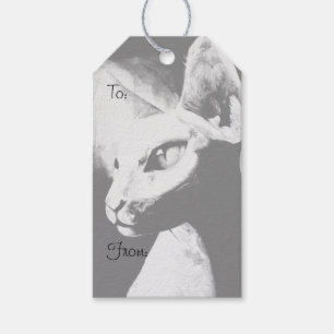 Étiquettes-cadeau L'art du chat Sphynx sans poils en noir et blanc