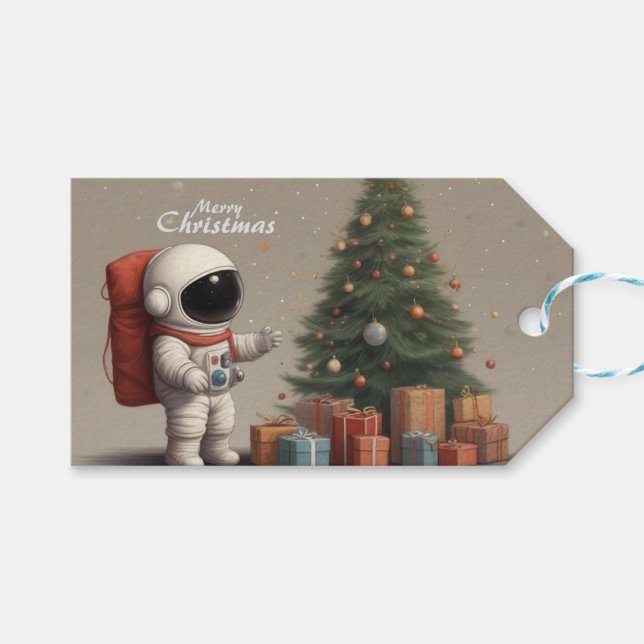 Étiquettes-cadeau L'astronaute secret Père Noël donne sous l'arbre d (Devant (Horizontal))