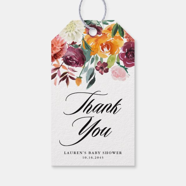Étiquettes-cadeau L'automne fleurit le Baby shower Floral Merci (Dos)