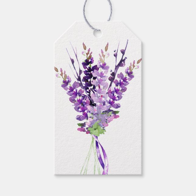Étiquettes-cadeau Lavande d'aquarelle Mariage violet (Devant)