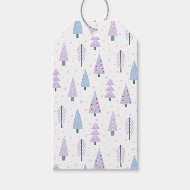 Étiquettes-cadeau Lavande Motif des arbres de Noël modernes (Devant)