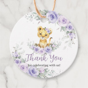 Étiquettes Cadeau Lavande Purple Floral Lion Cub Baby shower