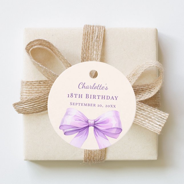 Étiquettes Cadeau Lavender bow ivory DIY write by hand birthday (Créateur téléchargé)