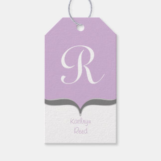 Étiquettes-cadeau Lavender White Grey Monogramme Nom Balises cadeaux