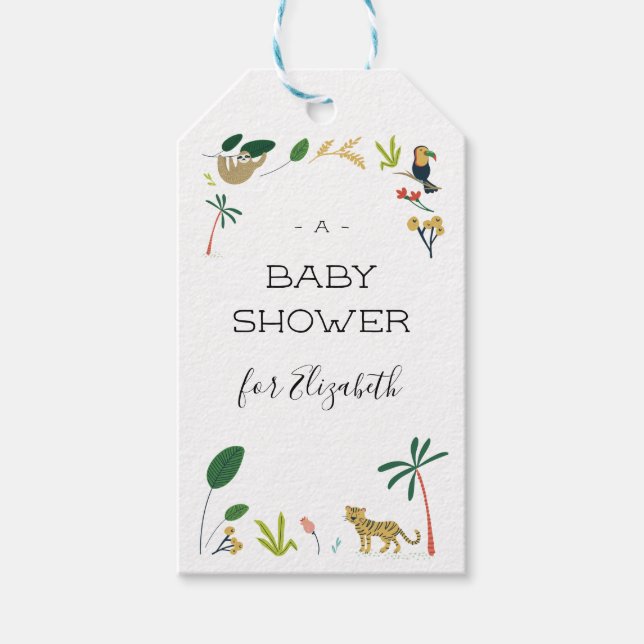 Étiquettes-cadeau Le Baby shower de la jungle luxuriante (Devant)