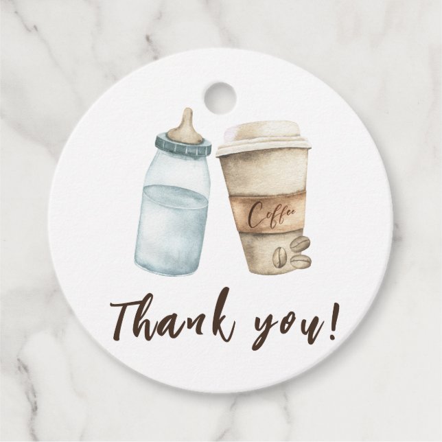 Étiquettes Cadeau Le bébé brasse de la bouteille Merci café (Devant)