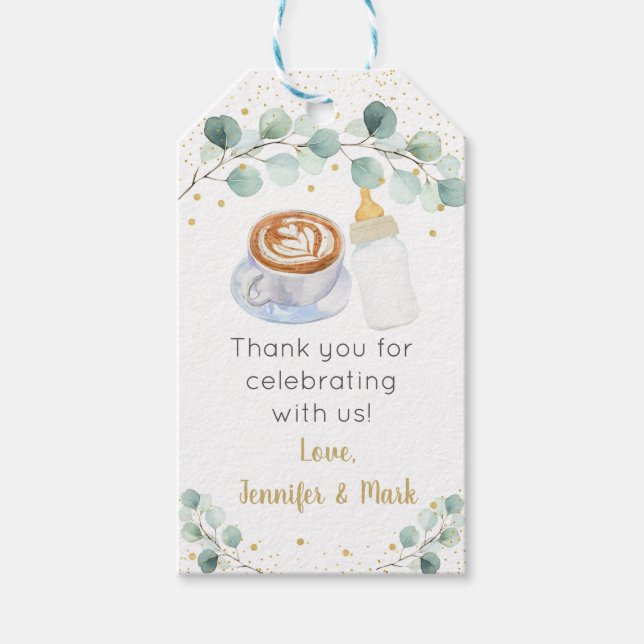 Étiquettes-cadeau Le bébé brasse du café Baby shower de verdure (Devant)