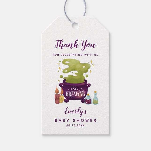 Étiquettes-cadeau Le bébé d'Halloween brasse du Merci de Baby shower (Devant)