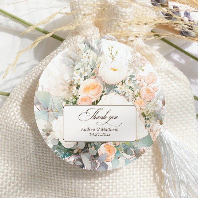 Étiquettes Cadeau Le blanc rustique fleurit le Merci Mariage (Créateur téléchargé)