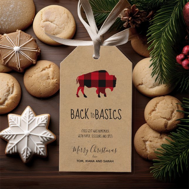 Étiquettes-cadeau Le Buffalo noir et rouge de base/Kraft ID602 (Créateur téléchargé)