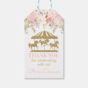 Étiquettes-cadeau Le carrousel floral rougissent rose et baby shower