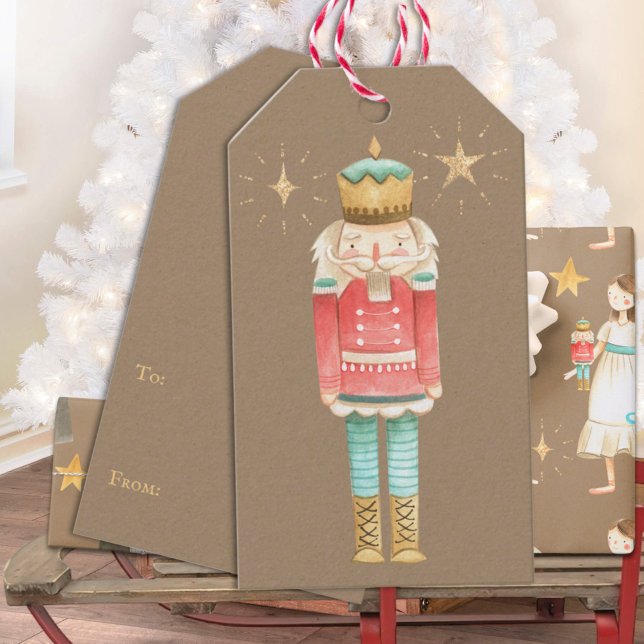 Étiquettes-cadeau Le casse-noix de Noël Rustic Kraft (The Christmas Nutcracker Rustic Kraft Holiday Gift Wrapping Name Tag)